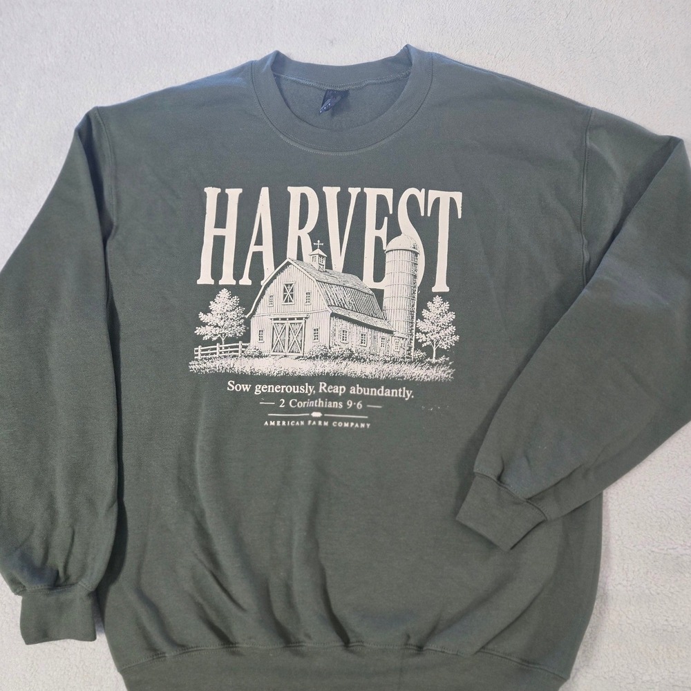 American Farm Company Harvest 2 Corinthians 9:6 Green Graphic Sweatshirt Medium
